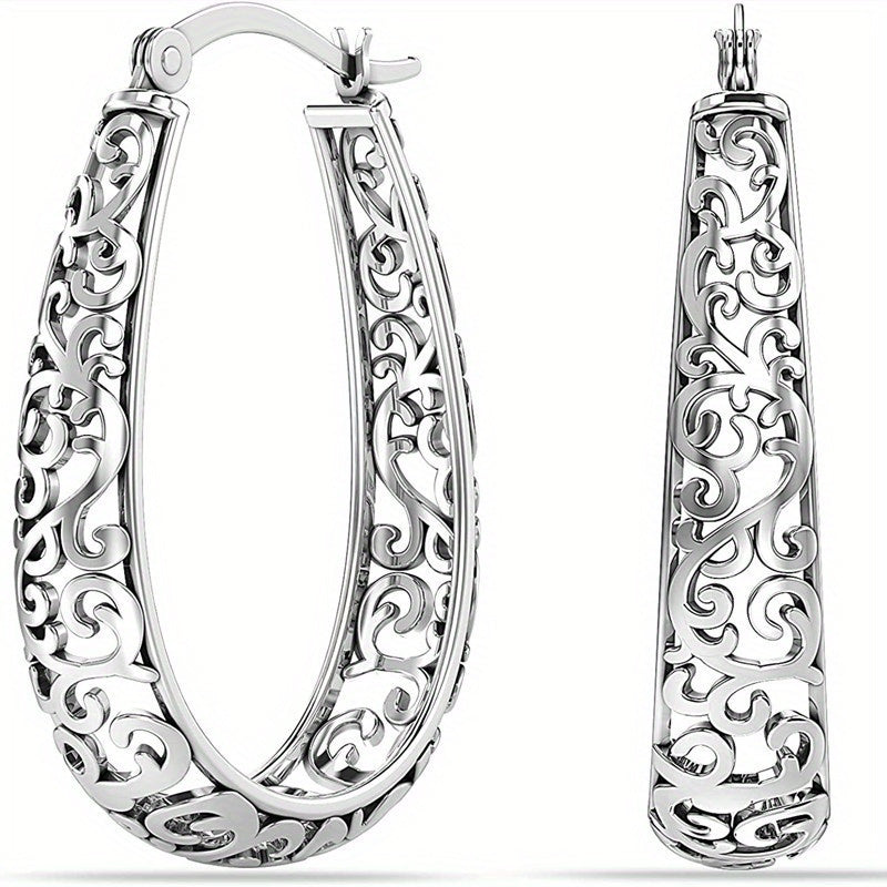 Elegant Retro Scroll Hoop Earrings - Elena Harper