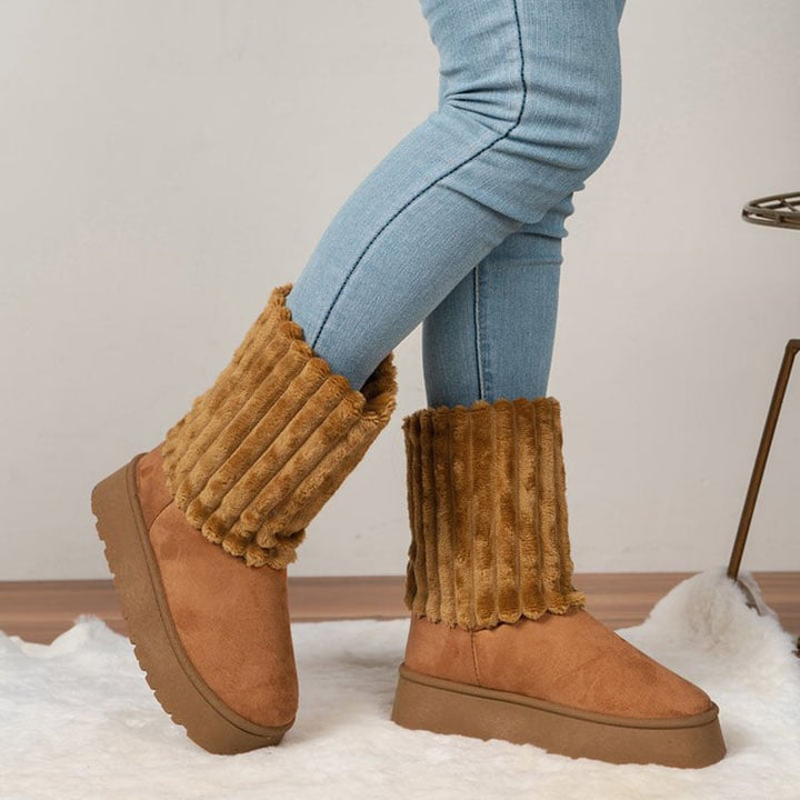 Women's Winter Boots with Ribbed Fur Shaft - Romina