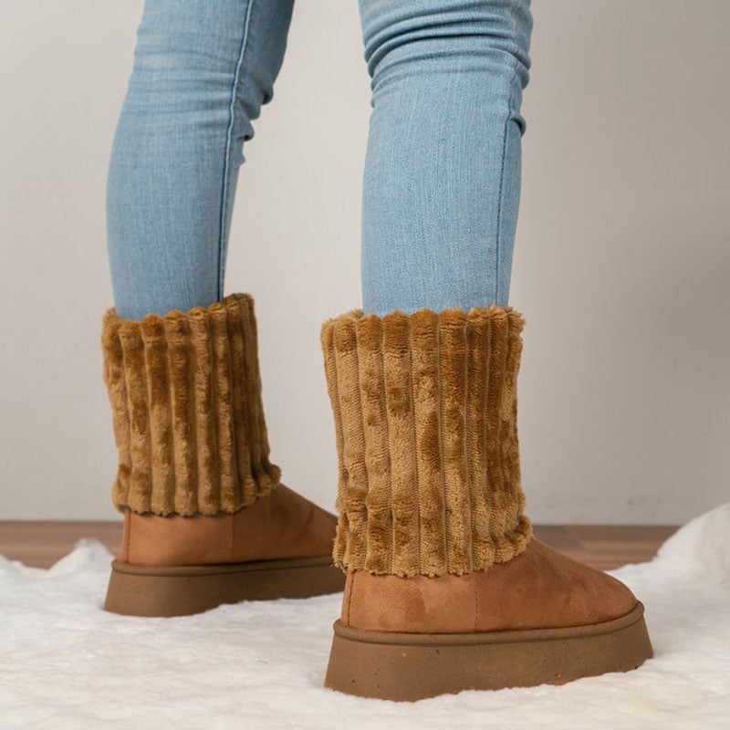 Women's Winter Boots with Ribbed Fur Shaft - Romina