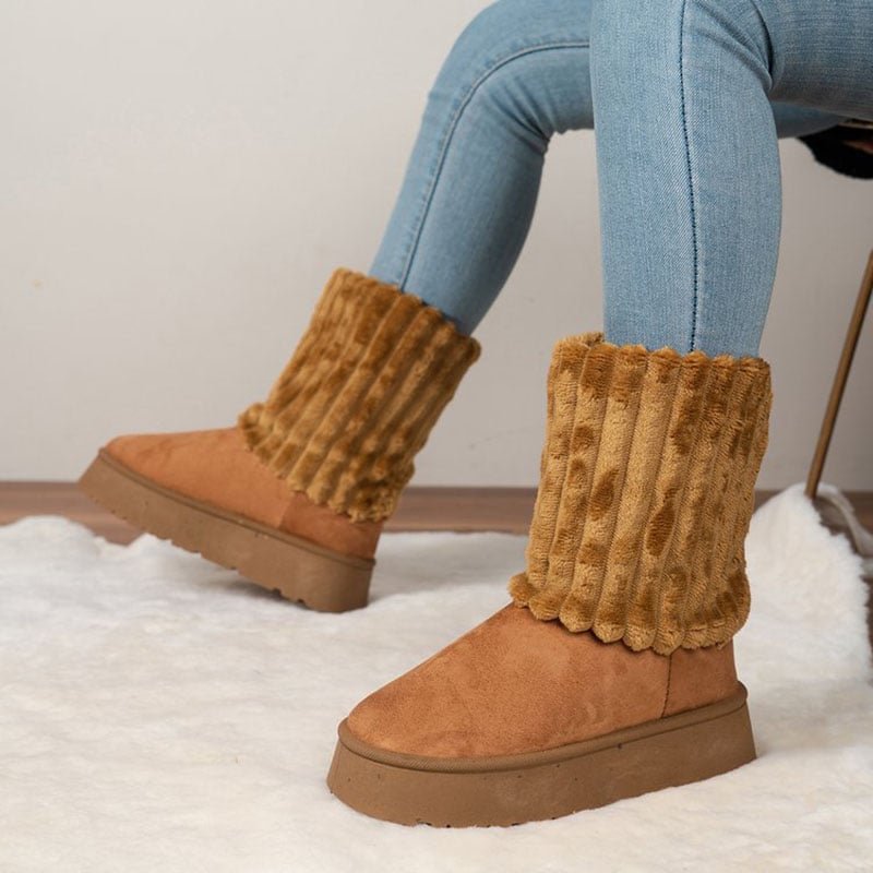 Women's Winter Boots with Ribbed Fur Shaft - Romina