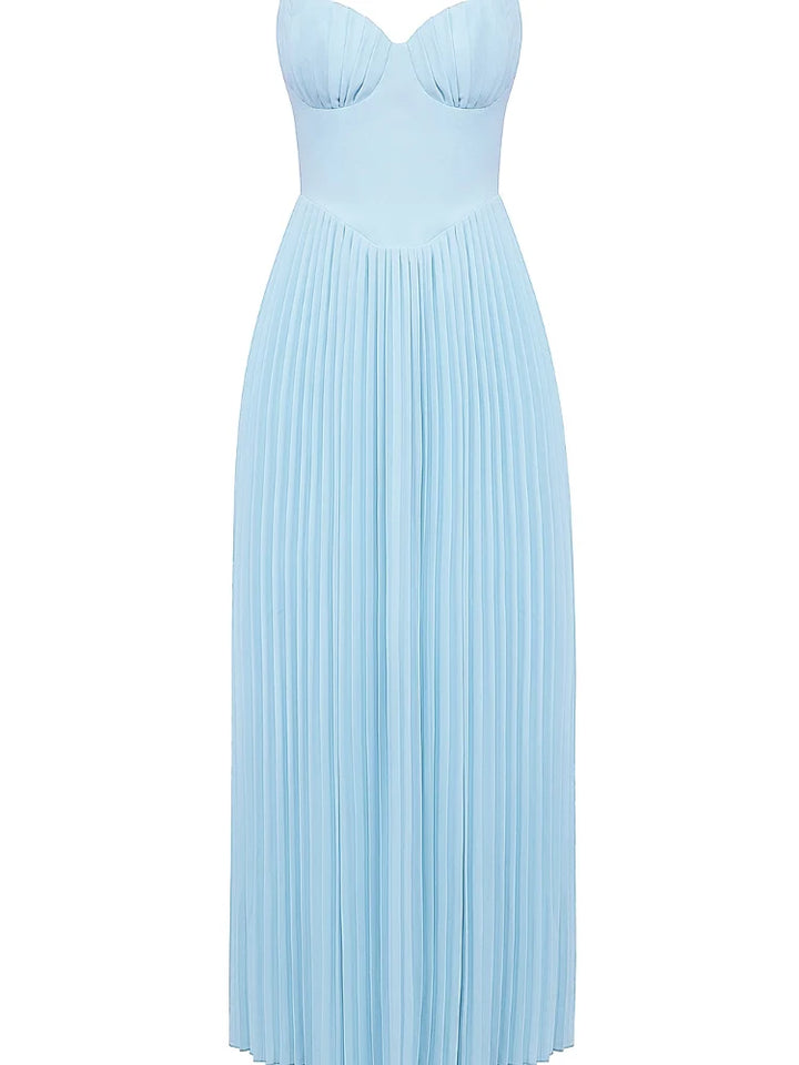 Ocean Blue Pleated Maxi Dress, view 6 - Elena Harper