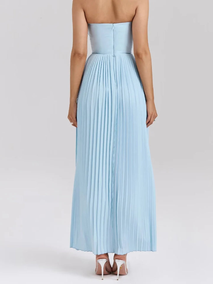 Ocean Blue Pleated Maxi Dress, view 4 - Elena Harper