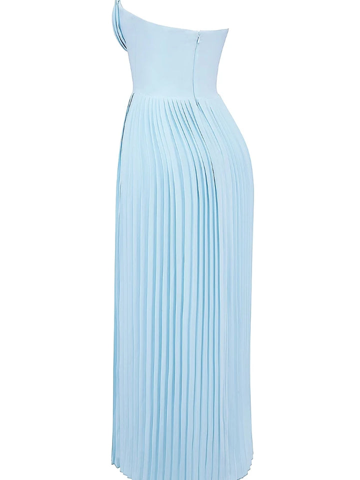 Ocean Blue Pleated Maxi Dress, view 5 - Elena Harper