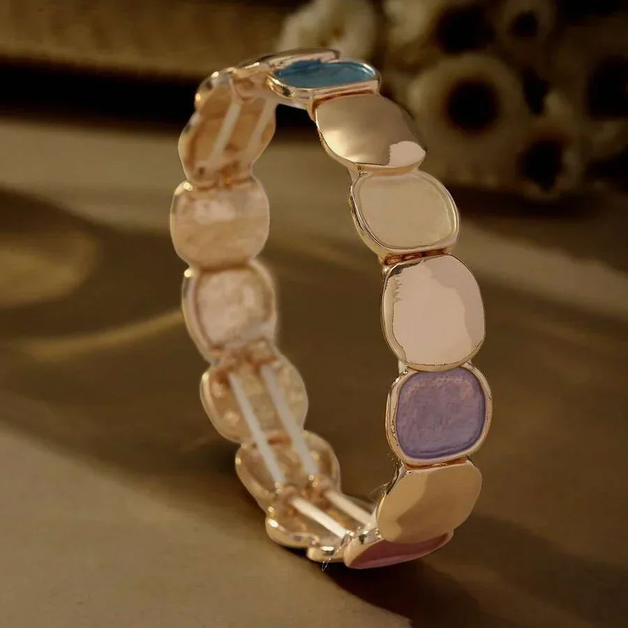 Elegant Oval Glossy & Matte Design Elastic Zinc Alloy Bracelet