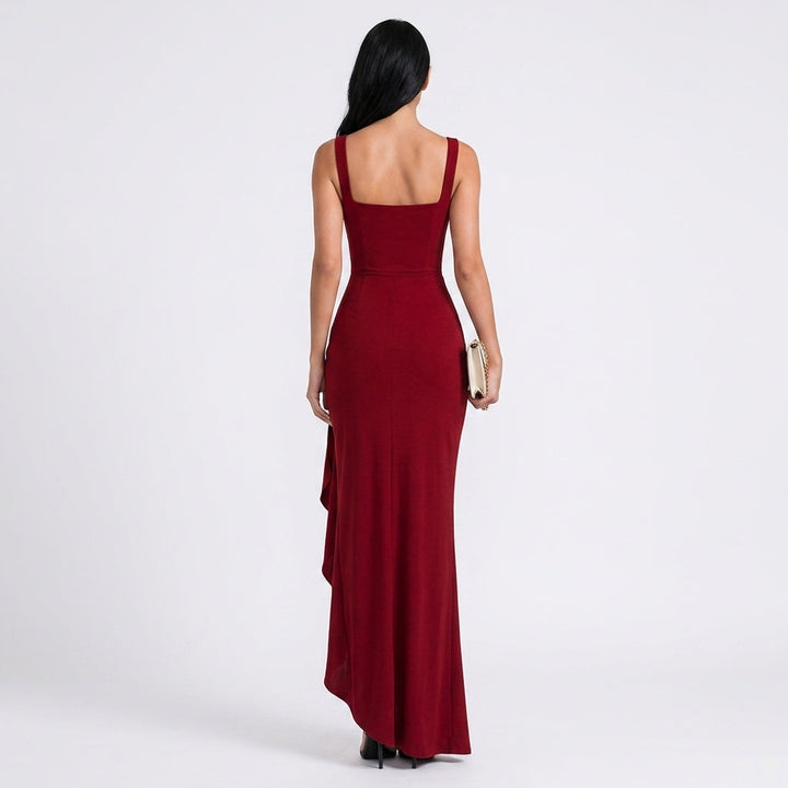 Burgundy Split Maxi Dress Wedding Guest Evening Outfit