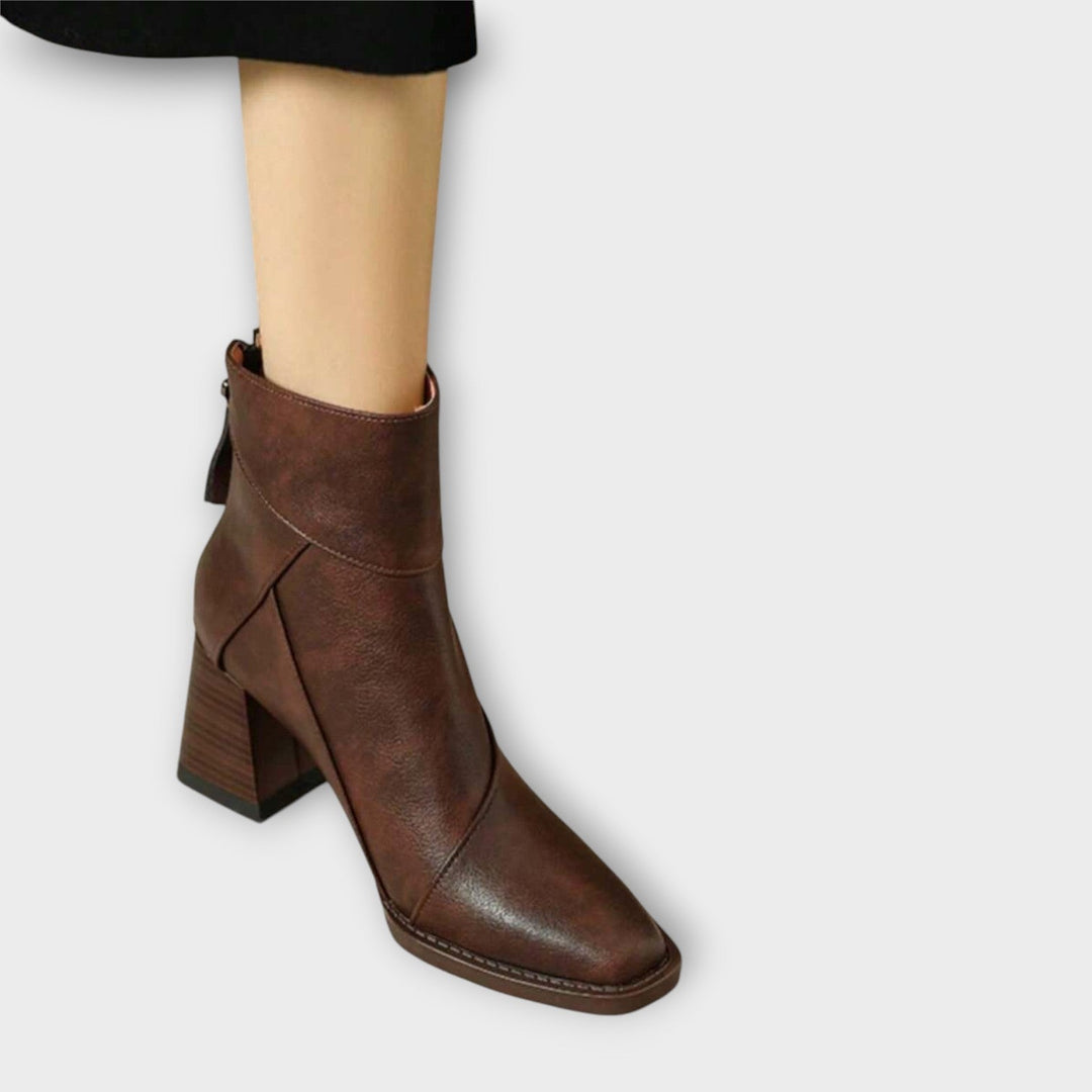 Sleek Block-Heel Leather Ankle Boots