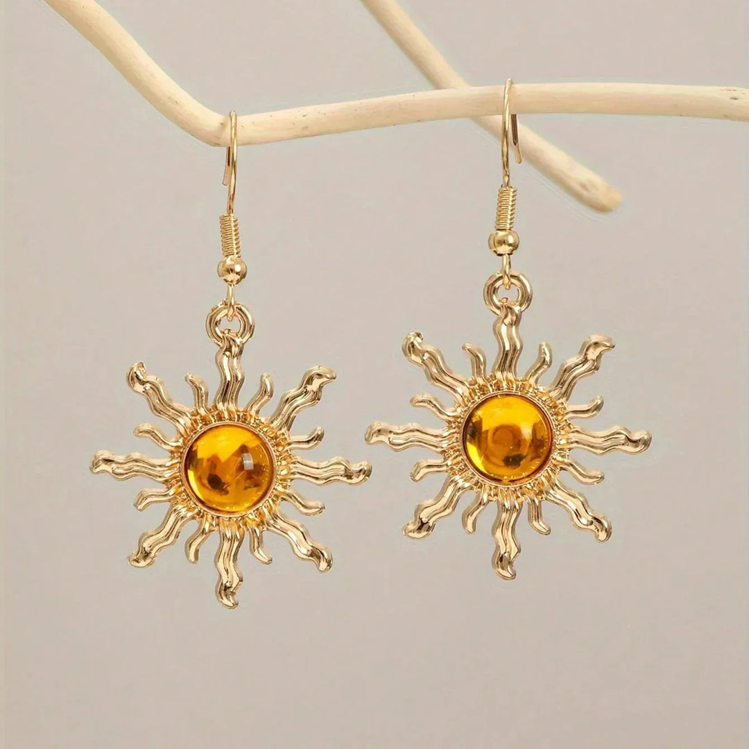 Bohemian Style Baroque Sunflower Acrylic Gold Plated Dangle Earring - Elena Harper