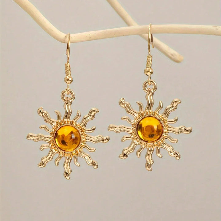 Bohemian Style Baroque Sunflower Acrylic Gold Plated Dangle Earring - Elena Harper