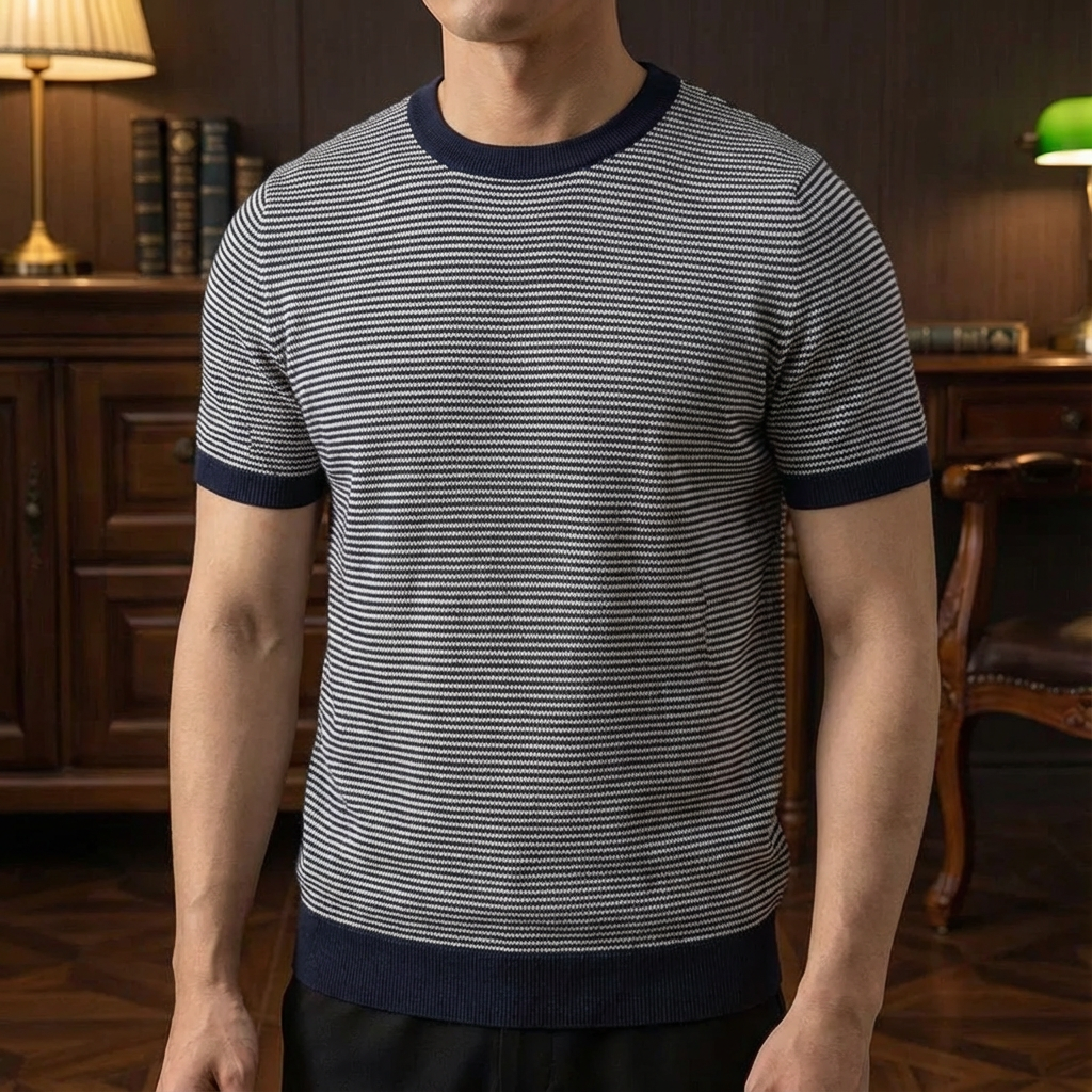 Cotton Knit Striped Polo