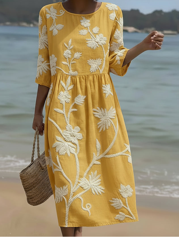 Yassy Plant & Flower Print Midi Dress - Elena Harper