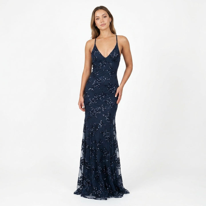 Blue Sequin Maxi Dress Wedding Guest