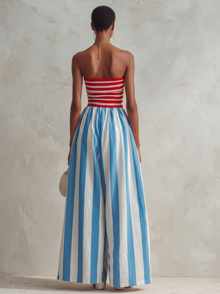 Billie Strapless, Striped Jumpsuit with Wide Legs, view 5 - Elena Harper