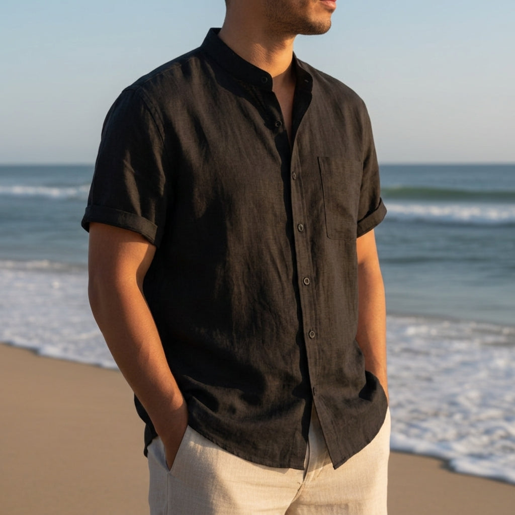 Amalfi Short Sleeve Linen Casual Shirt, view 2 - Elena Harper