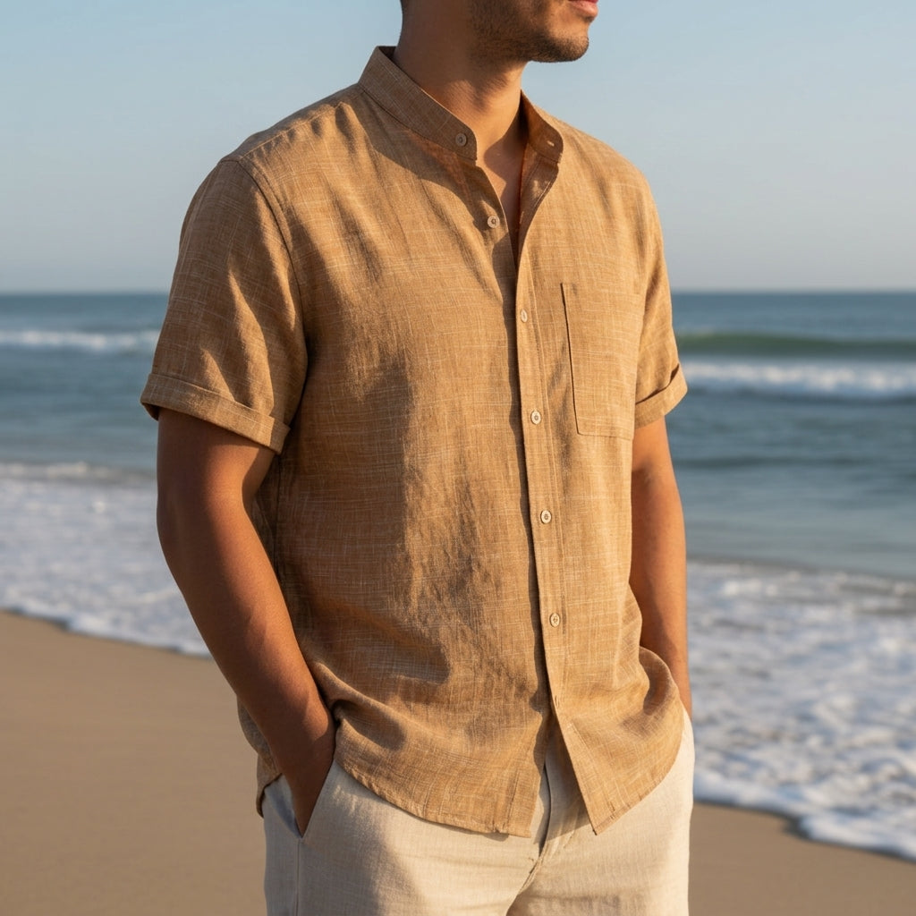 Amalfi Short Sleeve Linen Casual Shirt, view 3 - Elena Harper