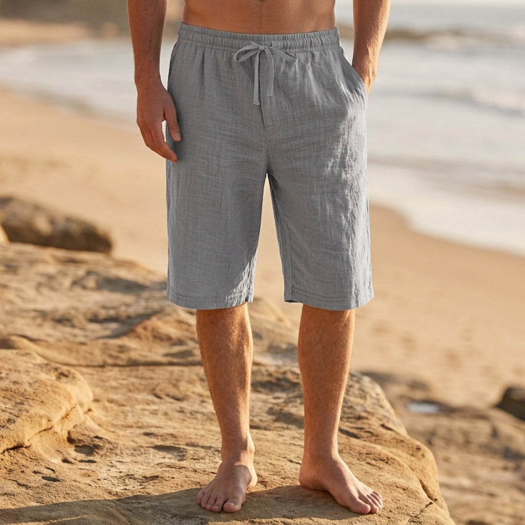 Ancona Men's Knee Length Pull-On Linen Shorts