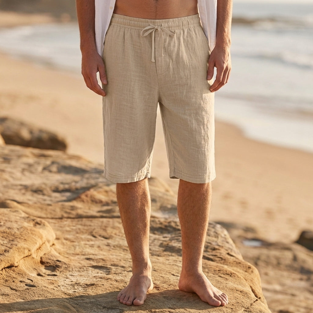 Ancona Men's Knee Length Pull-On Linen Shorts