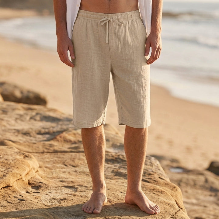 Ancona Men's Knee Length Pull-On Linen Shorts
