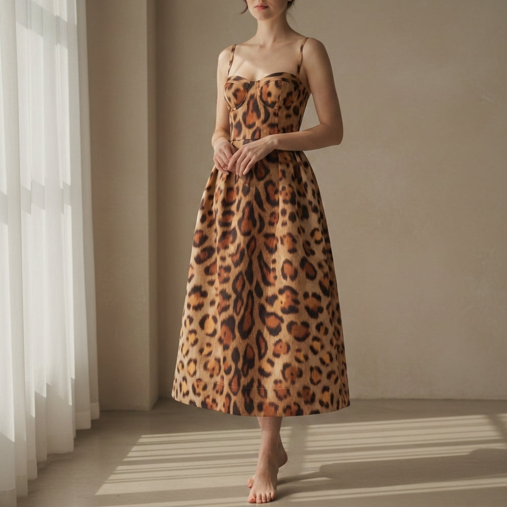 Ajaccio Leopard Bustier Midi Dress