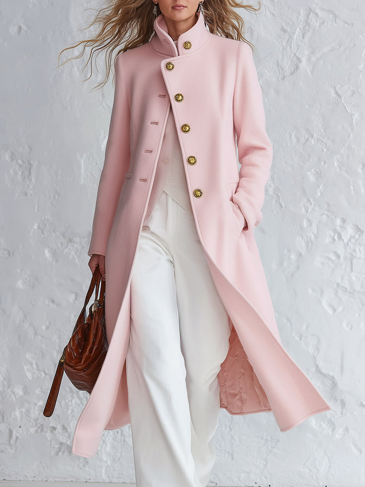 Classic Pink Stand-collar Single-breasted Coat