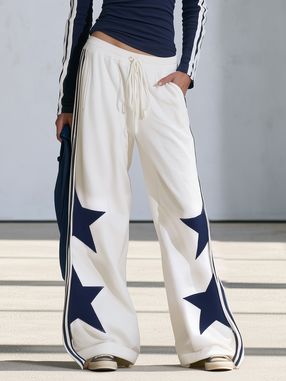 Retro Casual Athleisure Set Featuring A T-shirt-style Sweatshirt And Loose Wide-leg Pants, view 7 - Elena Harper