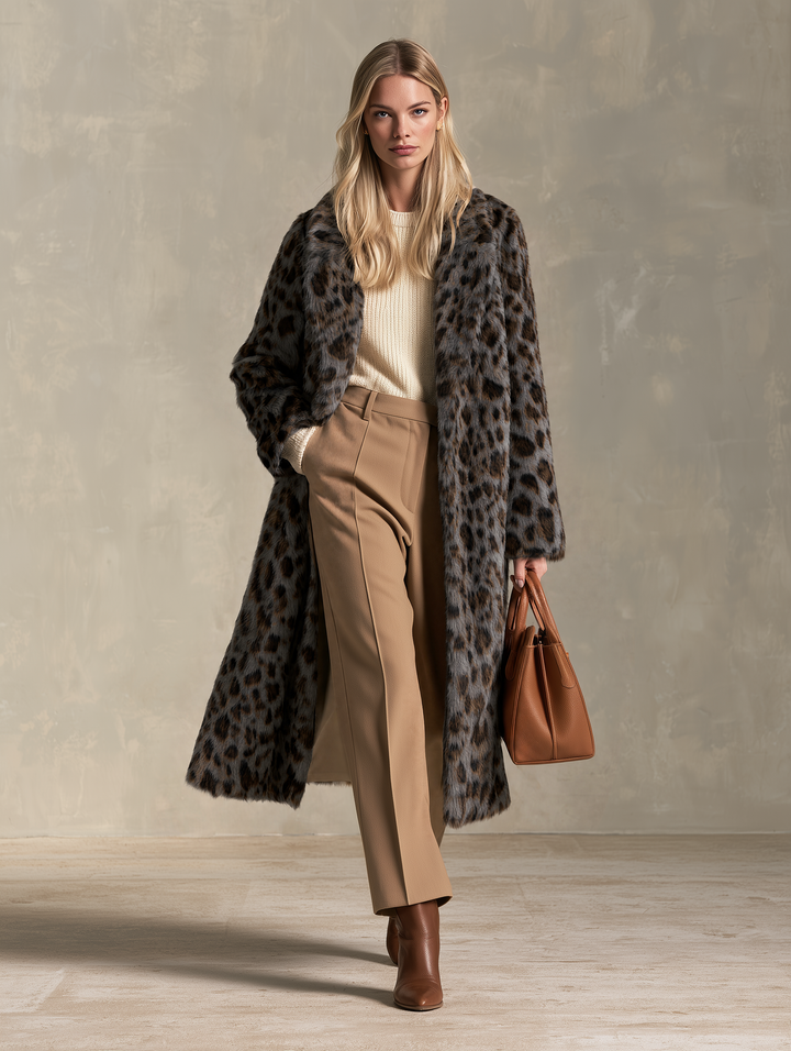 Retro Leopard Print Faux Fur Coat | Vintage Chic Women's Winter Coat