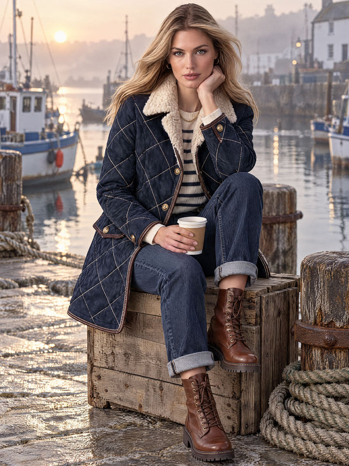 Casual Retro Diamond-stitched Fleece-lined Faux Suede Coat