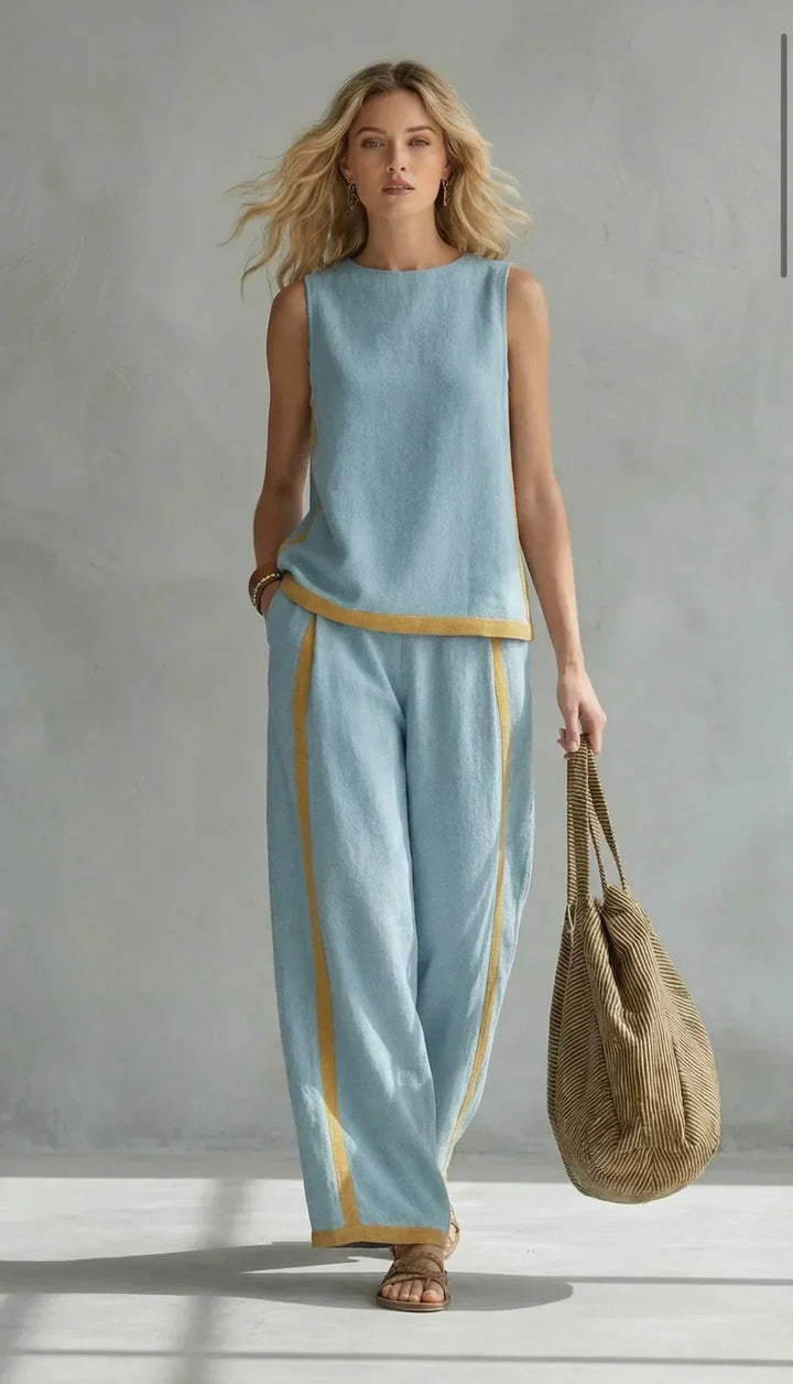 Women's Elegant Two-Piece Linen Blend Set
