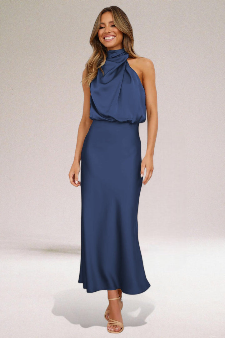 Élodie Glamorous satin dress with halter neck. - Elena Harper