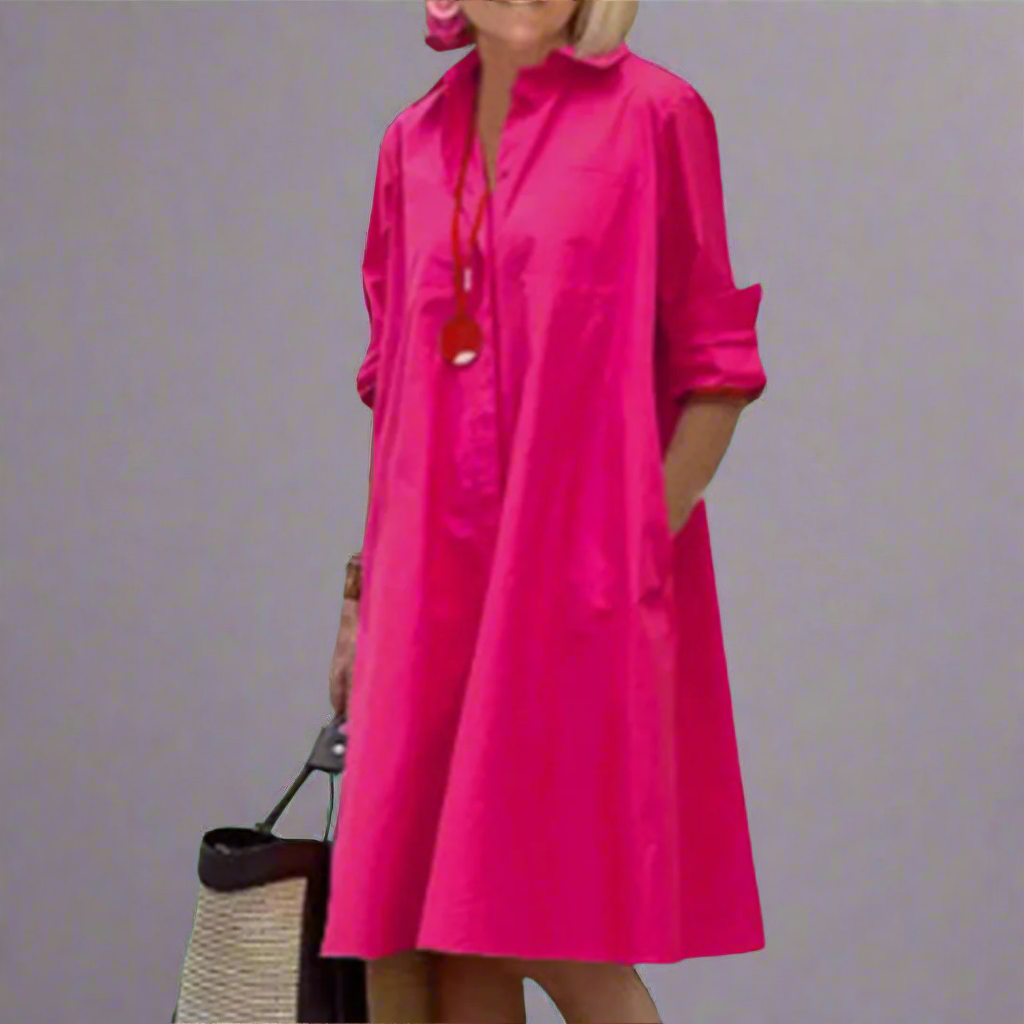 Indigo Elegant Long Sleeve Shirt Dress - Elena Harper