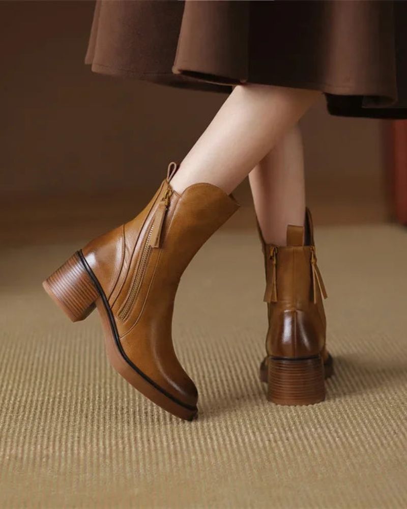 Marcel Black Leather Ankle Boots with Comfortable Heel - Elena Harper