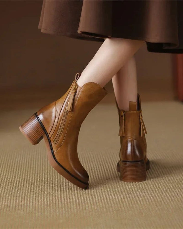 Marcel Black Leather Ankle Boots with Comfortable Heel - Elena Harper