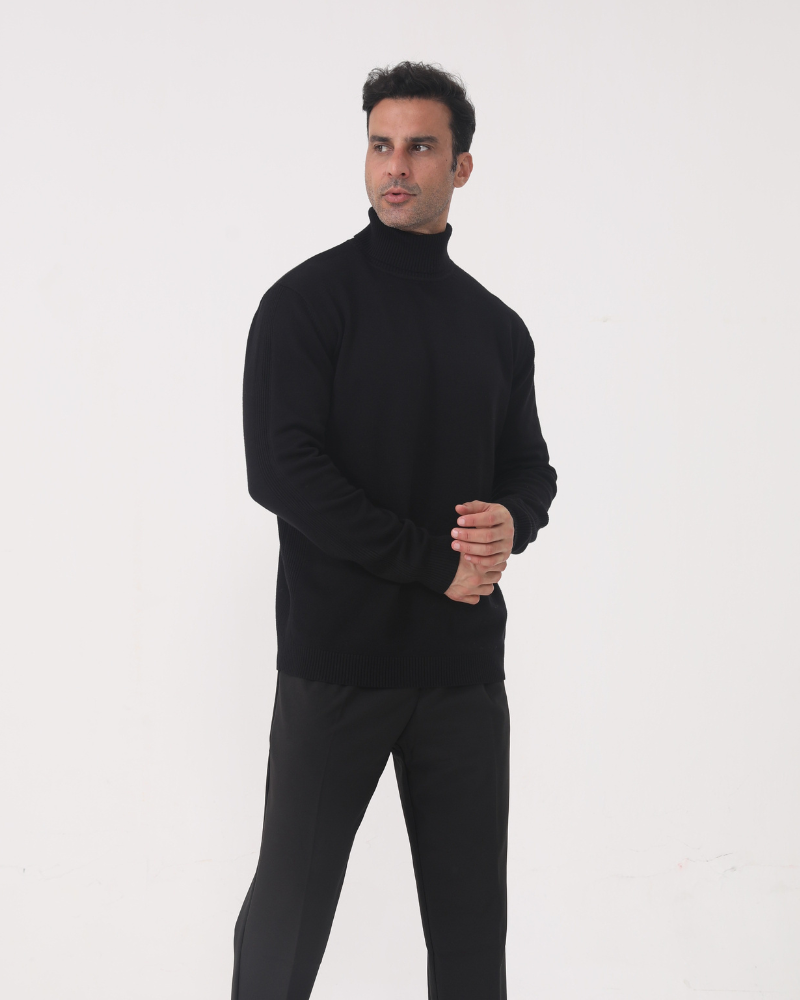 Men's High Neck Plain Knit Long Sleeve Sweater - Aldren