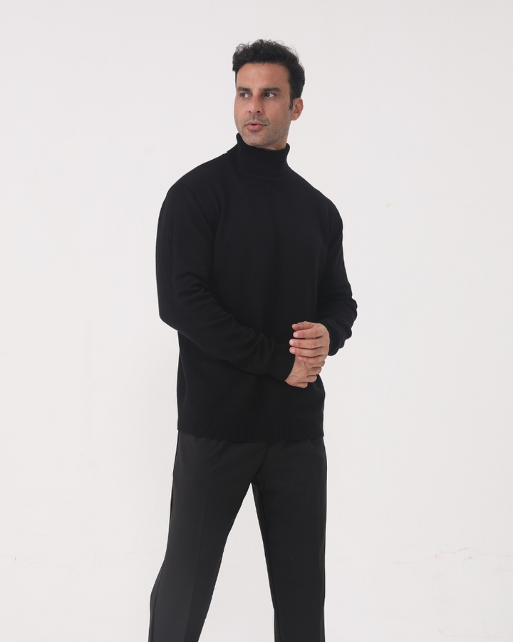 Men's High Neck Plain Knit Long Sleeve Sweater - Aldren