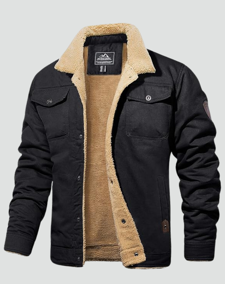 Sherpa Fleece Jacket Men Lined Snap Buttons Chest Pockets