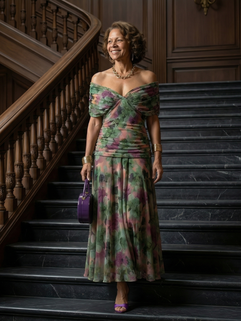 Calen Off Shoulder Flow Midi Dresses - Elena Harper
