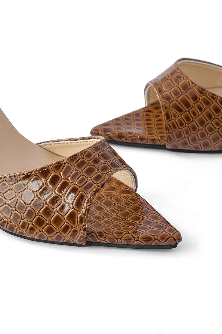 Isabelle Luxe Black Croc Embossed Mule Heels combine elegance