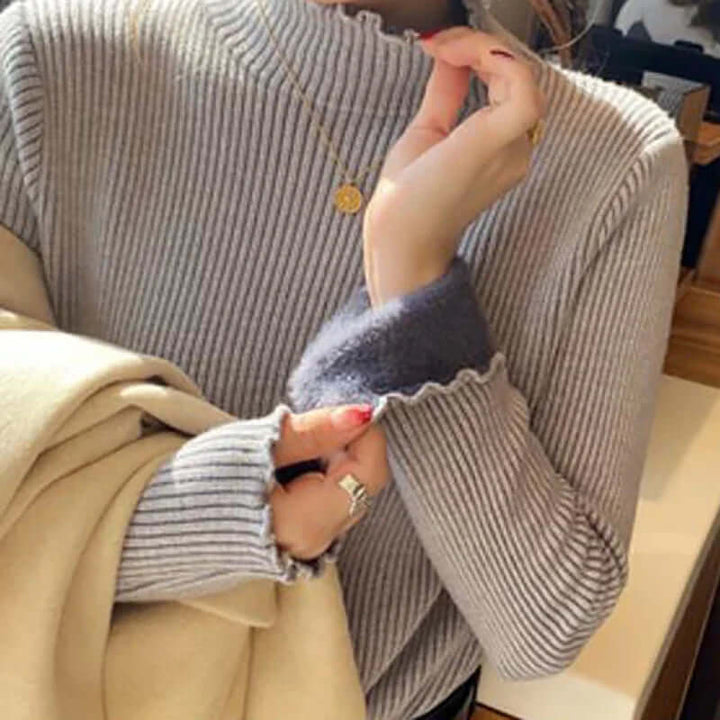 Women's Mock Neck Ruffled Hem Sweater