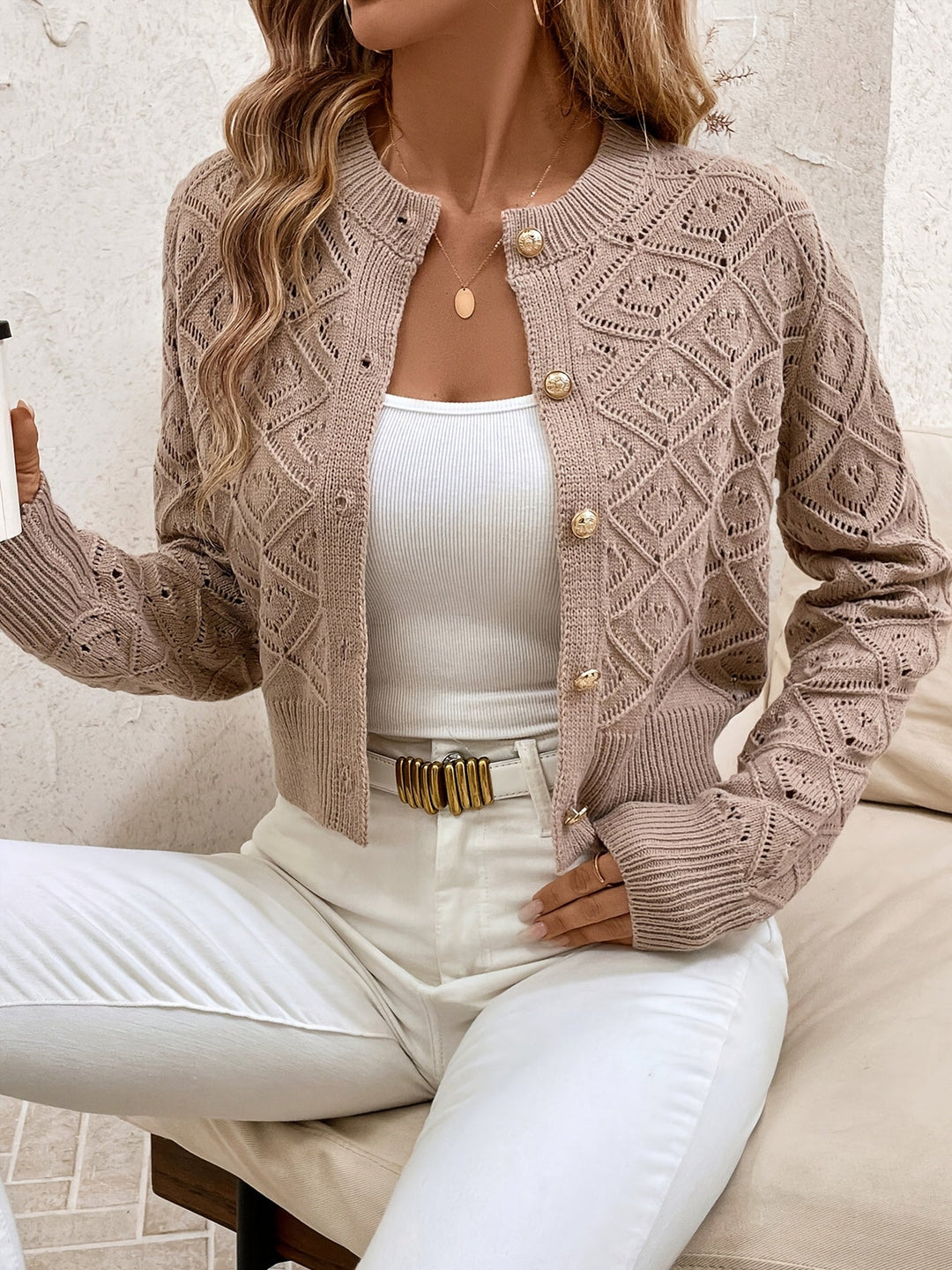 Sylvie - Elegant Openwork Buttoned Cardigan