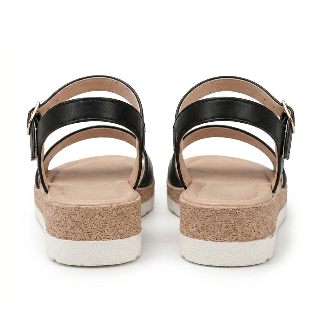 Black Wedge Sandals Ankle Strap Summer