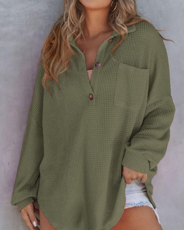 TAHLIA Waffle Knit V-Neck Sweater, view 2 - Elena Harper