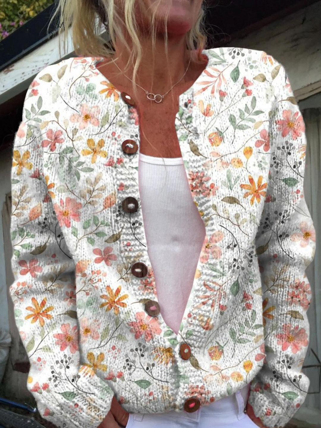 Cute and Fresh Little Flowers Print Buttoned Cardigan Sweater - Elena Harper