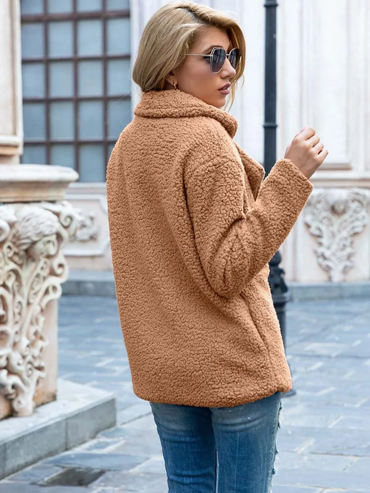Women's Textured Teddy Blazer Jacket with Notch Lapel