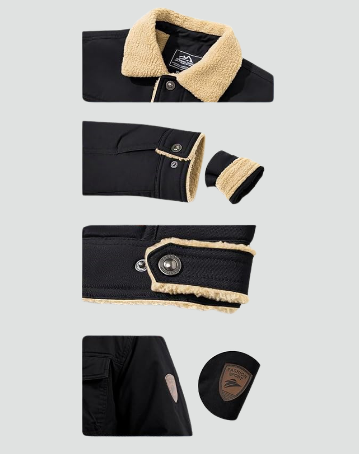 Sherpa Fleece Jacket Men Lined Snap Buttons Chest Pockets
