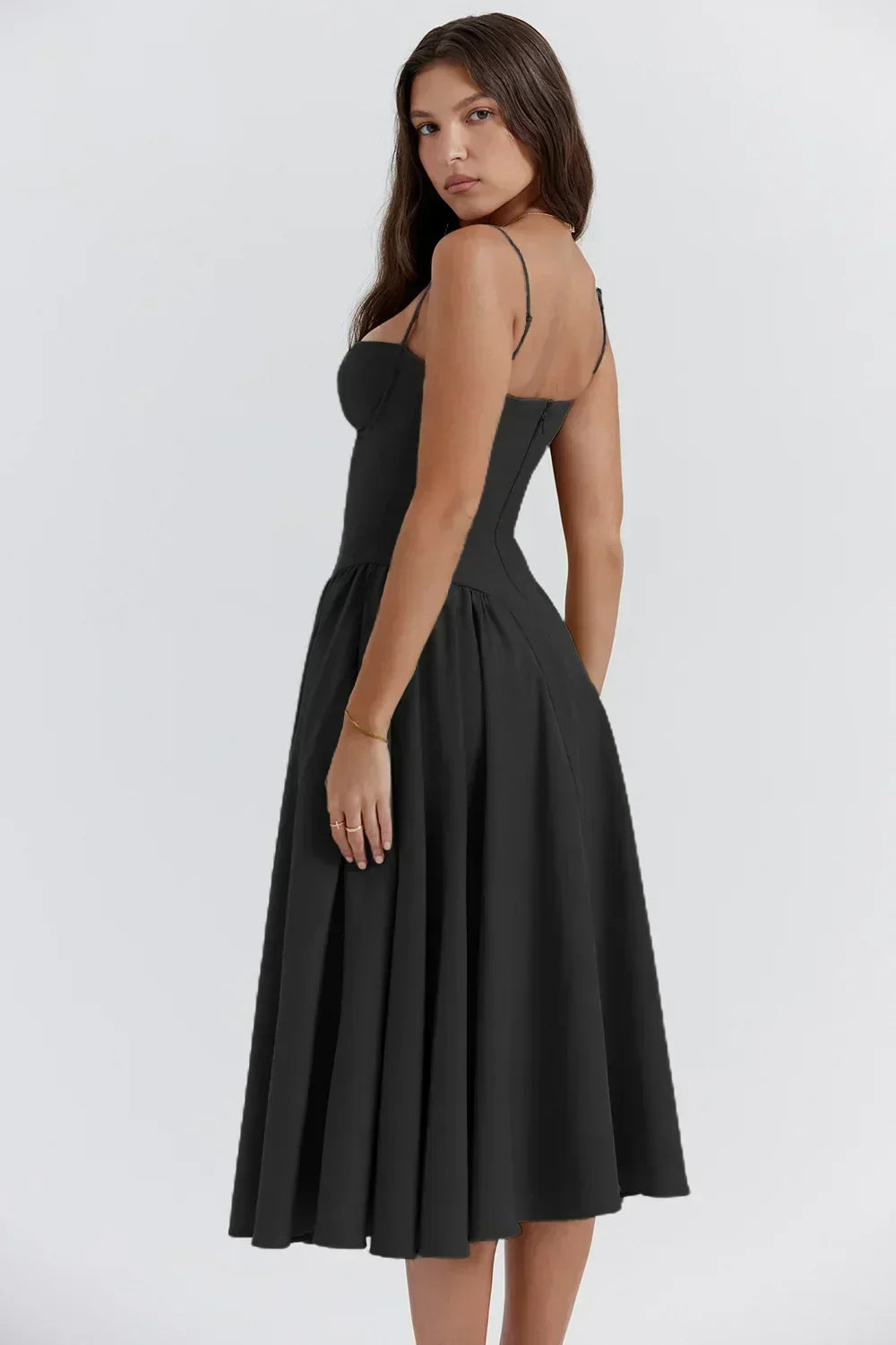 Women's Elegant Sleeveless Corset Midi Dress - Party & Gala Ready