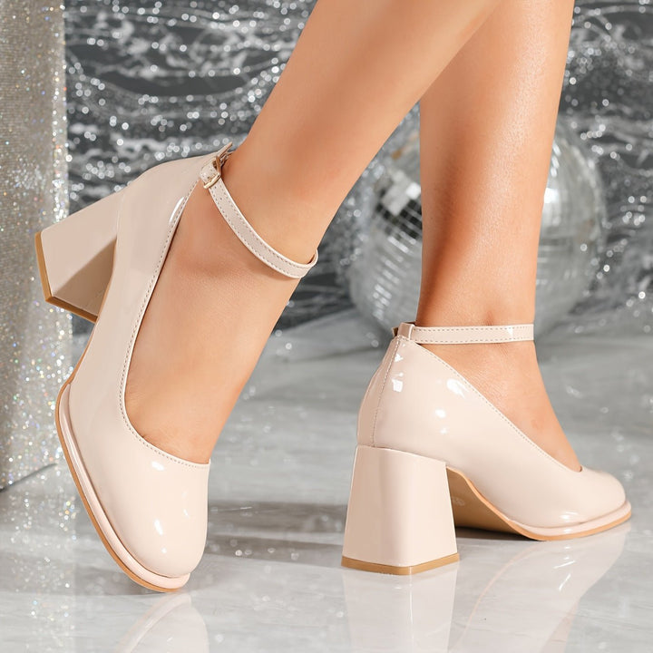 Celeste | Classic and Stylish High-Gloss Pumps with Block Heel