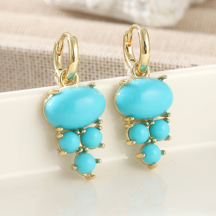 Bohemian Oval Turquoise Cluster Drop Earrings - Elena Harper