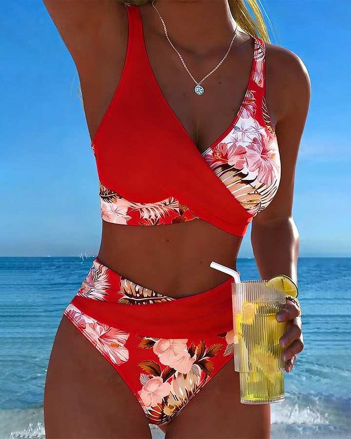 Bikini with contrasting floral print and slit - Elena Harper