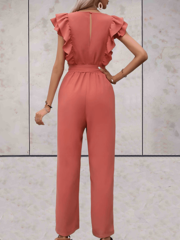 Women's Ruffle Sleeve V-Neck Jumpsuit