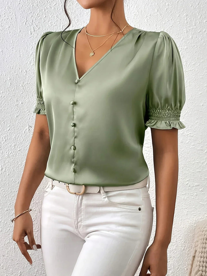 Abella - Elegant Blouse with V-Neck and Puff Sleeves