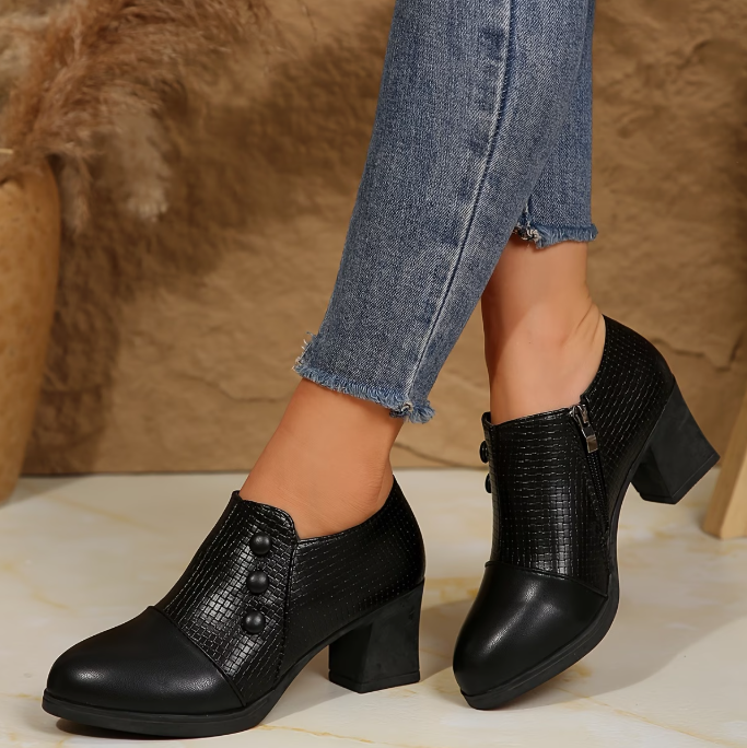 Women's Block Heel Closed Pumps with Zipper Closure